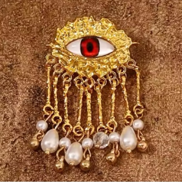Red Evil Eye Protection Pearl Dangle Earrings - Picture 4 of 8